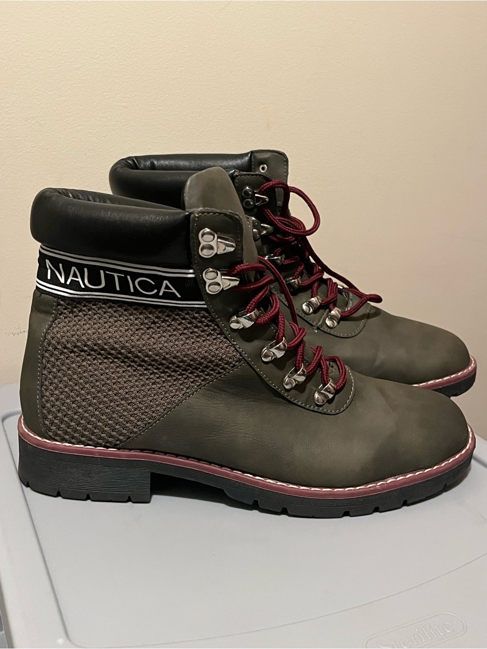 Nautica Women’s Ankle Hiker Boots Lace-Up Round Toe Textile Green/Black 9.5